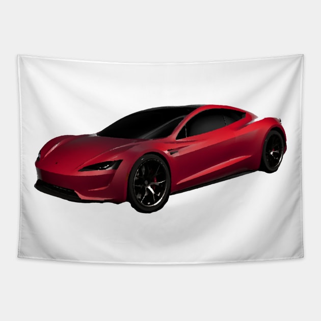 Tesla Roadster Oil Painting Tapestry by LazarIndustries