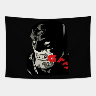 Masked Superhero Grimaces in the Darkness Tapestry