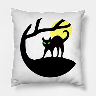 Halloween Haunted Black Cat and Moon Pillow