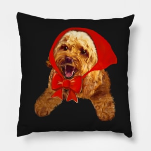 Little red riding Cava- Cute Cavapoo Cavoodle puppy dog with red hood  - cavalier king charles spaniel poodle, puppy love Pillow