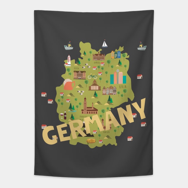 Germany Illustrated Map Tapestry by JunkyDotCom