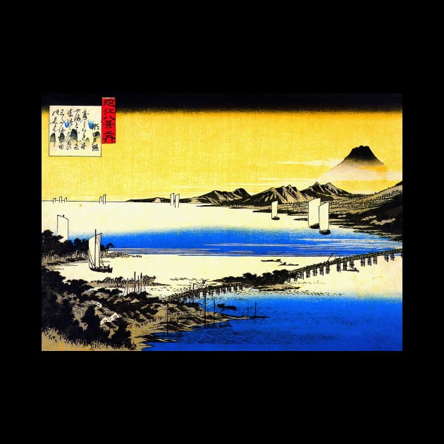 Hiroshige - View of a long bridge across a lake by geekmethat