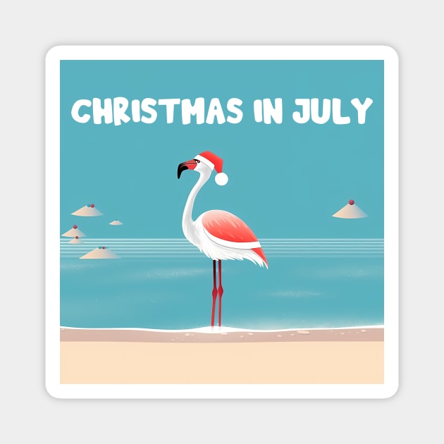 Xmas in July, Funny Flamingo Santa Tropical Christmas Magnet by logiamerch