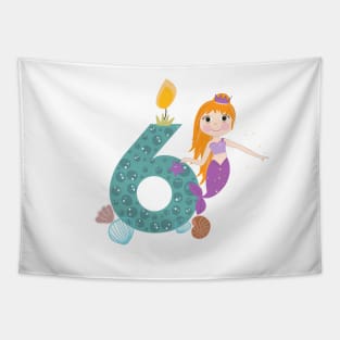 Cute little mermaid six birthday Tapestry