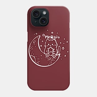 Cute Cat with Moon Cute Kitten Meow Illustration Phone Case