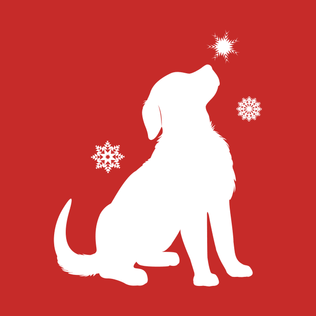 Golden Retriever Puppy with Snowflakes at the Holidays by PenguinCornerStore