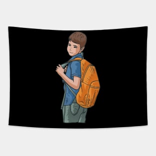 School Kid Wearing Backpack Tapestry