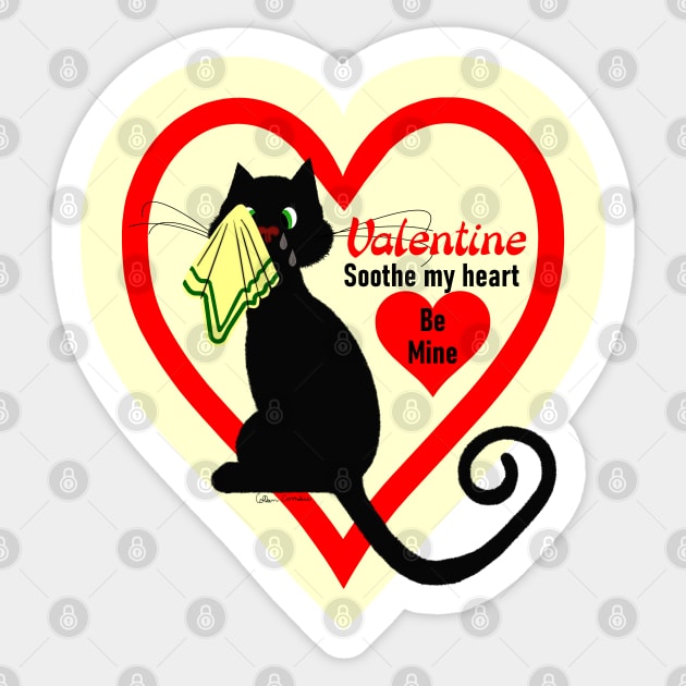 Crying Black Cat Old Fashioned Valentine Vintage Style - Vintage Valentine  - Sticker