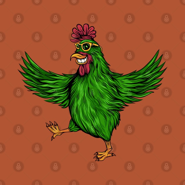 Rooster Funny Green by Mako Design 