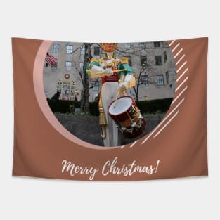 Merry Christmas NYC Rockefeller Plaza Drummer Boy Tapestry