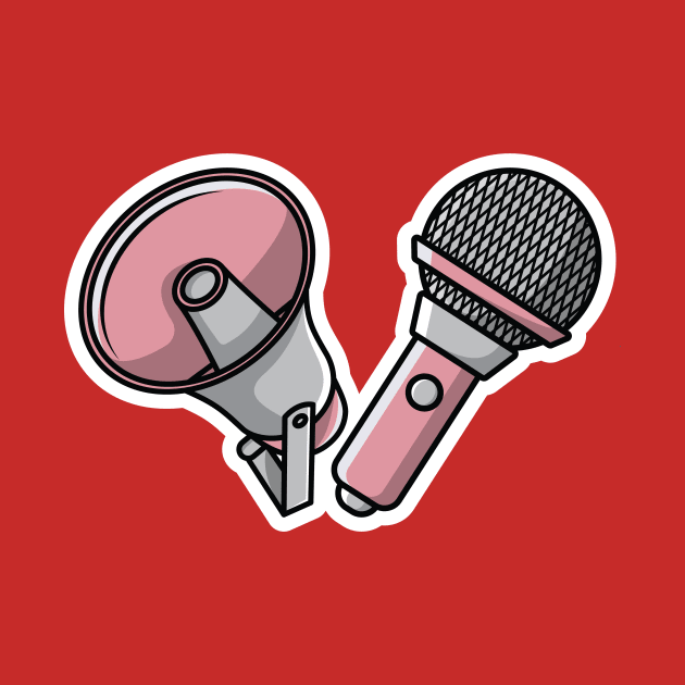 Megaphone and Microphone Speaker Sticker vector illustration. Marketing time concept design. Announcement speaker sticker object icon design. by AlviStudio