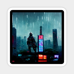 Cybernaut - Cyberpunk Cityscape Skyline Magnet