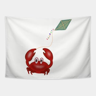 Funny red crab with a kite Tapestry