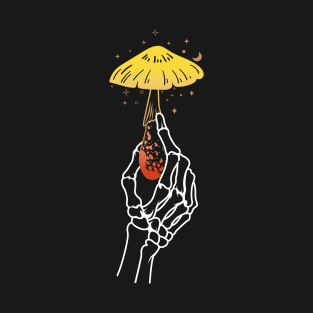 Skeleton hand holding magic mushroom two-tone T-Shirt