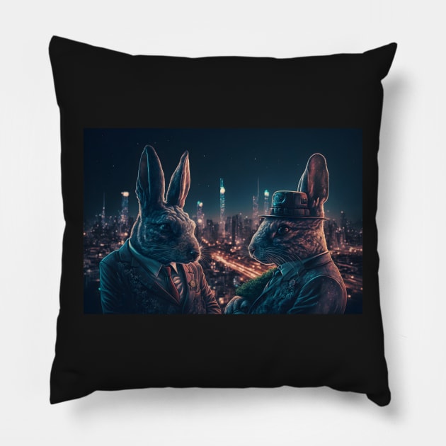 Rich Rabbitos Pillow by AiArtPerceived