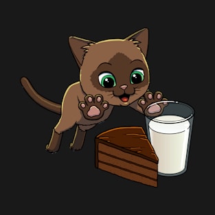 Burmese Cat excited to have Chocolate Cake with Milk T-Shirt