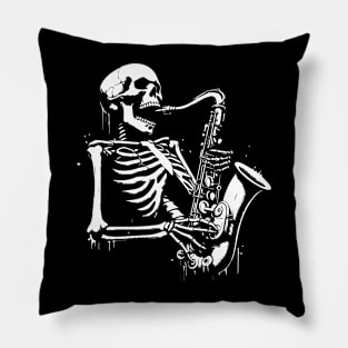 skeleton plays jazz music Pillow