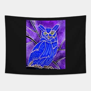 Boho Owl Blue on purple Tapestry