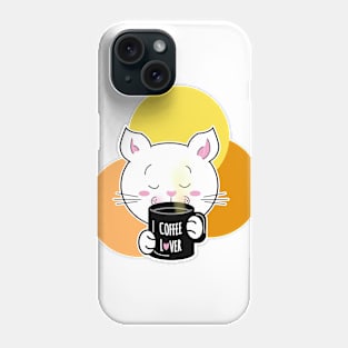 White cat drinking coffee lover Phone Case