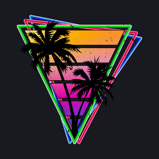 Distressed Synthwave Triangle Palm Tree Design - Retrowave - Baseball T ...