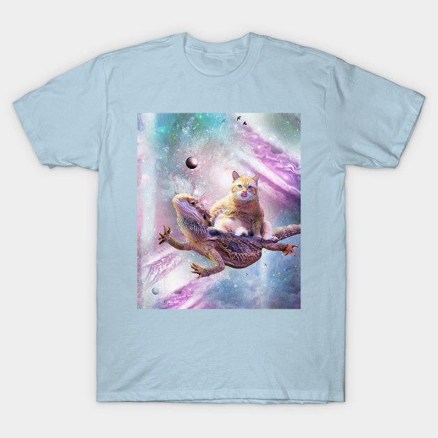 Discover Space Cat Riding Bearded Dragon Lizard - Space Cat Riding Bearded Dragon Lizard - T-Shirt