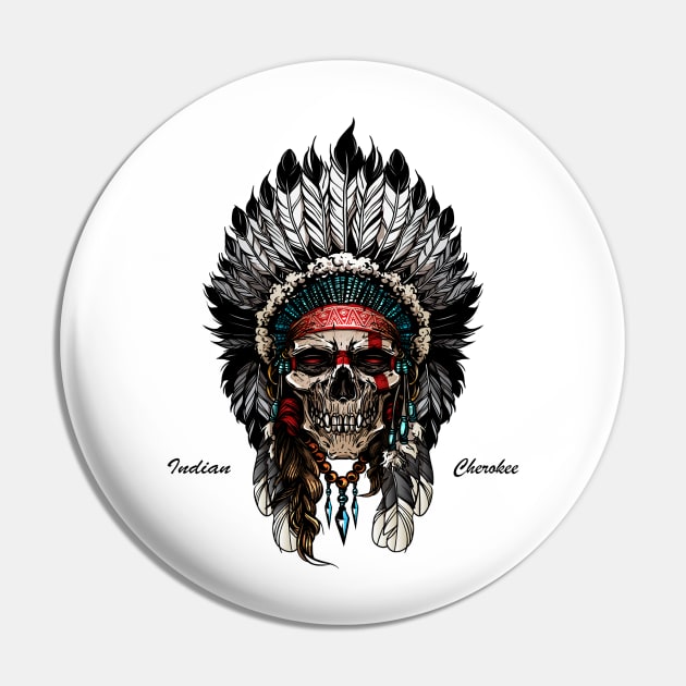 Indian Skull Warrior T-shirt Pin by Bitom