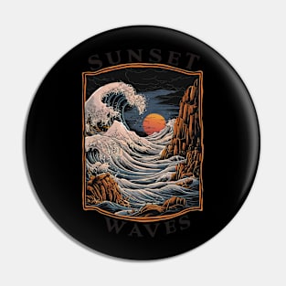 Sunset Waves - Stylized Seascape Illustration Pin