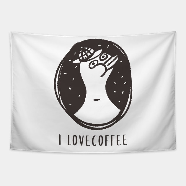 i love coffee cute Duck Tapestry by AA