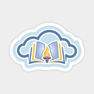 Online Education Sticker logo concept. Torch and cloud icon. Publisher and creator sticker logo template. Magnet