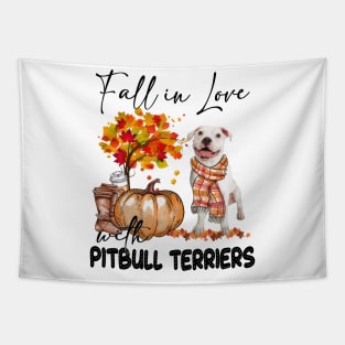 Fall In Love With Pitbull Terriers Fall Pumpkin Thanksgiving Tapestry