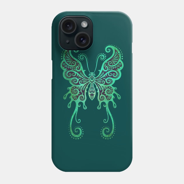 Intricate Blue Vintage Tribal Butterfly Phone Case by jeffbartels