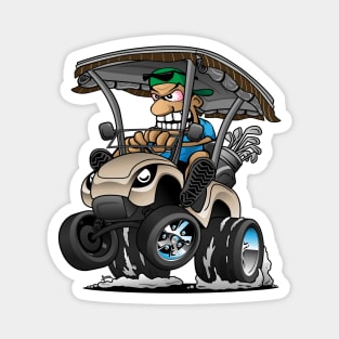 Funny Golf Cart Hotrod Golf Car Popping a Wheelie Cartoon Magnet