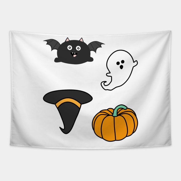 Bat, Witch, Ghost, Pumkin - Halloween Lover Sticker pack Tapestry by My Bright Ink