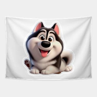 Cute Husky sitting down cartoon Tapestry