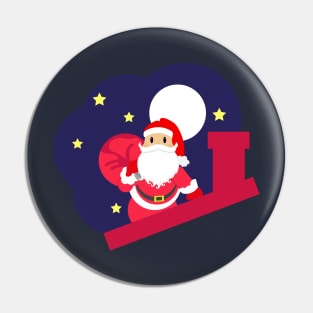 Santa Claus on the Roof Bringing Christmas Gifts Pin
