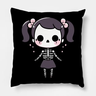 Cute Skeleton Girl Design | Skeleton in Kawaii Style | Halloween for Girls Pillow