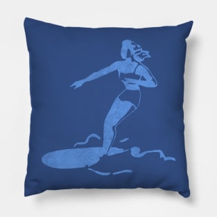 Retro Surfer Girl (Distressed Graphic Design) Pillow