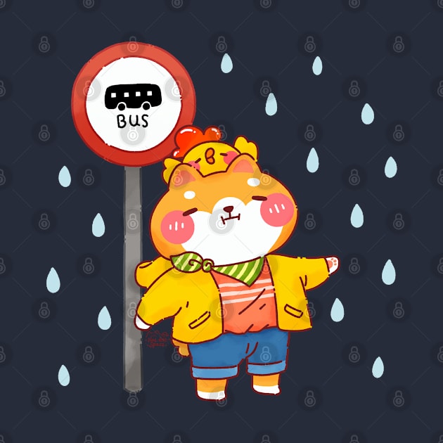 Rainy Day on Bus Stop Shiba Inu by Nas.ArtSpace