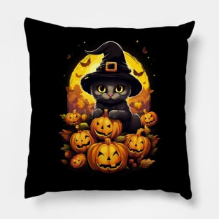 Halloween Cats Anime Cat Kawaii Neko Pumpkin Cat Lover Witch Pillow