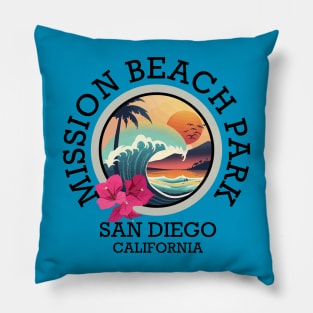 Mission Beach Park - California (with Black Lettering) Pillow