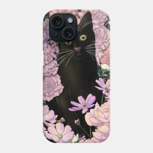 Little Black Garden Cat - Pink Flowers Phone Case