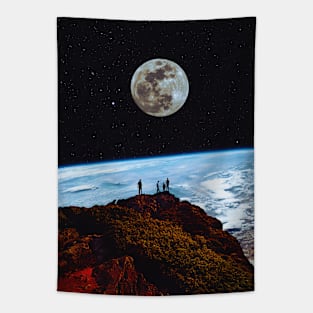 Moonlight Meeting - Space Collage, Retro Futurism, Sci-Fi Tapestry