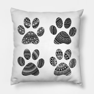 Black and white mandala dog paws pattern Pillow