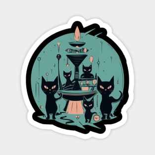 Modern Meows Atomic Age Black Kitschy Cats Magnet