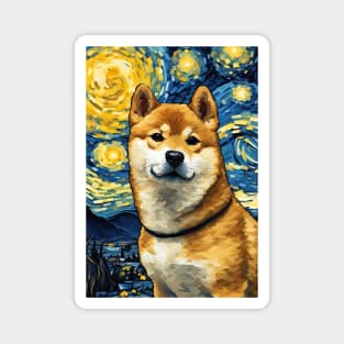 Cute Shiba Inu Dog Breed Painting in a Van Gogh Starry Night Art Style Magnet