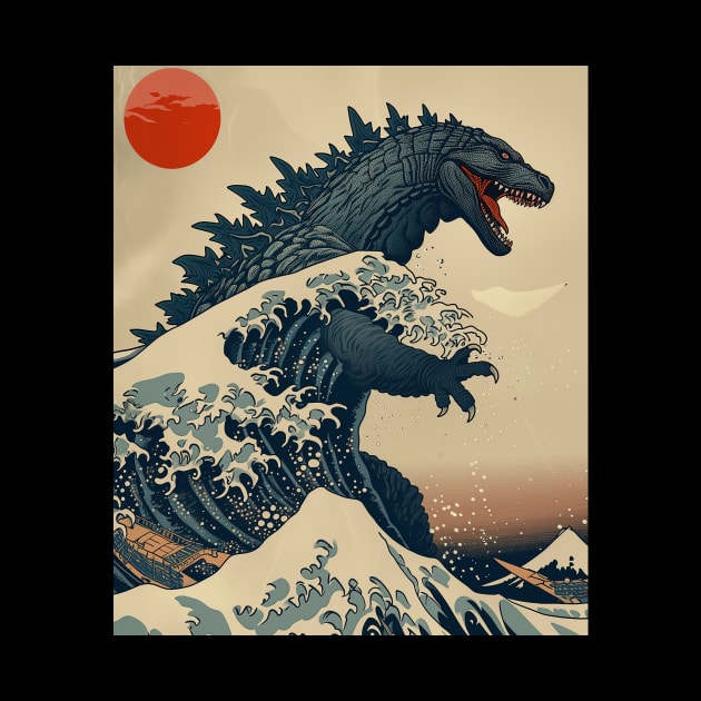 Hokusai meet The great kaiju off kanagawa by geekmethat