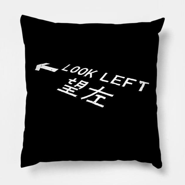 Look Left Street Sign with Arrow Pillow by badlydrawnbabe