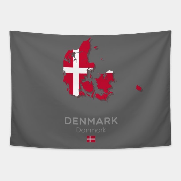 Denmark Map and Flag Tapestry by 9bitshirts