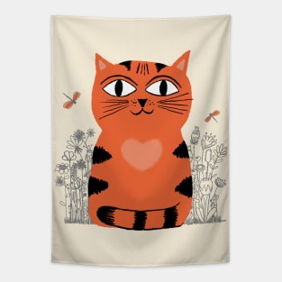 Bright Eyed Orange Kitty With Big Heart In The Garden Tapestry