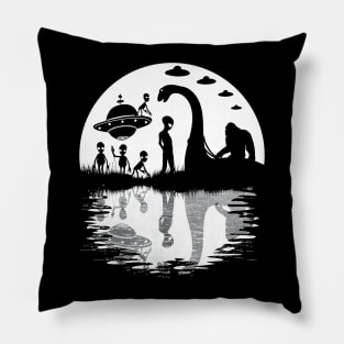 Funny Bigfoot riding loch ness monster and aliens Pillow